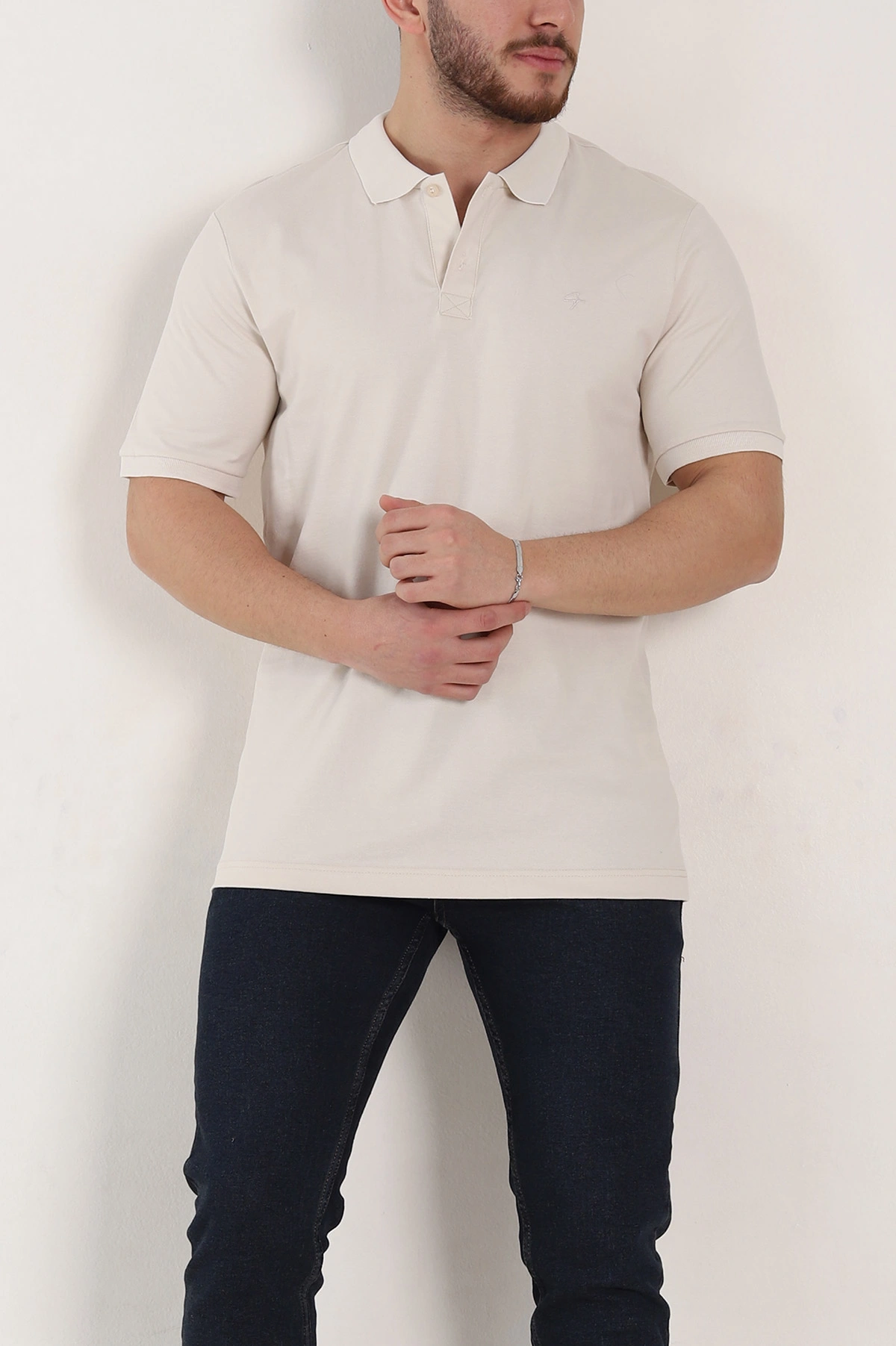 Krem Regular Fit Basic Polo Yaka Erkek Tişört 342461