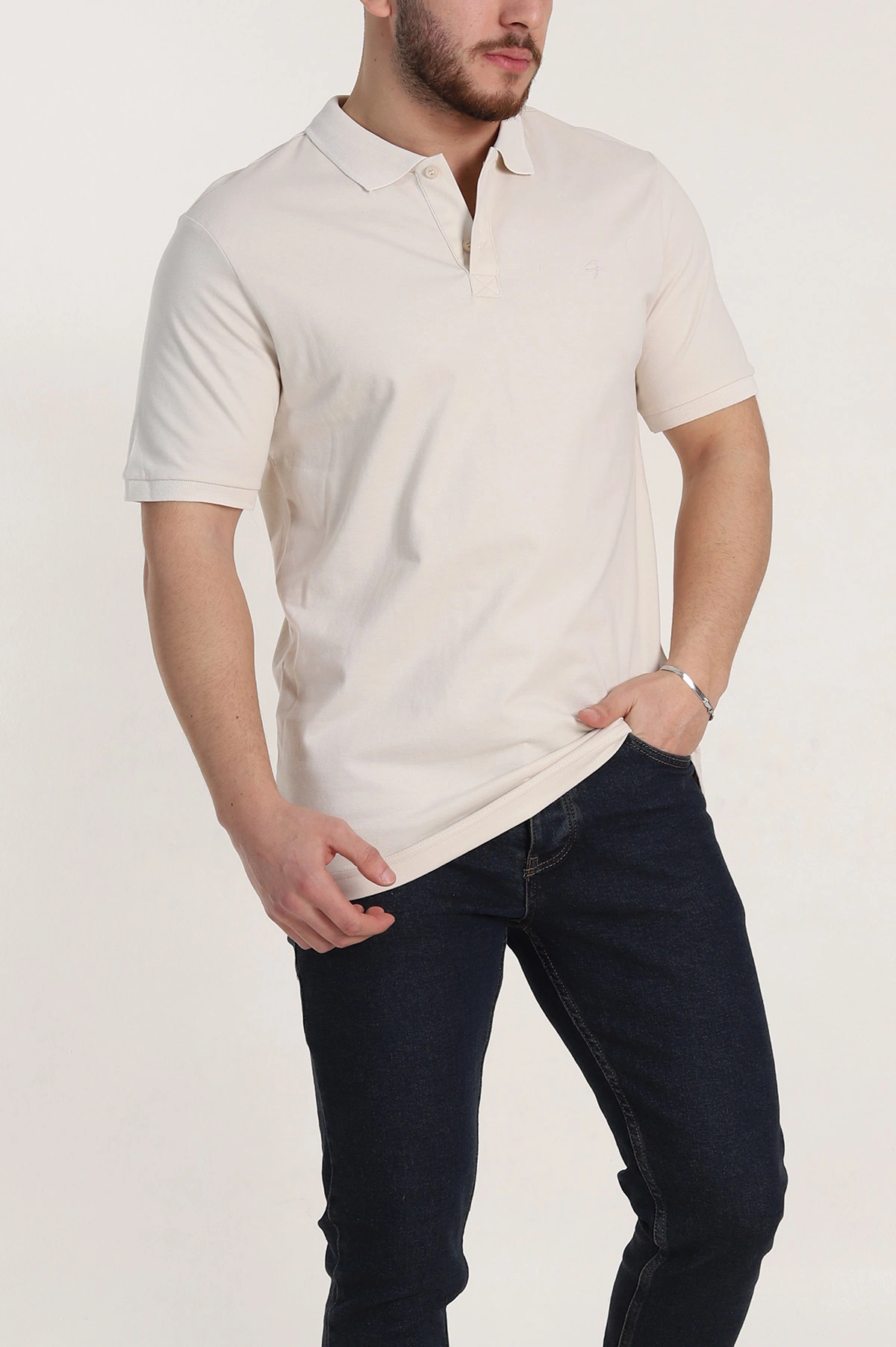 Krem Regular Fit Basic Polo Yaka Erkek Tişört 342461