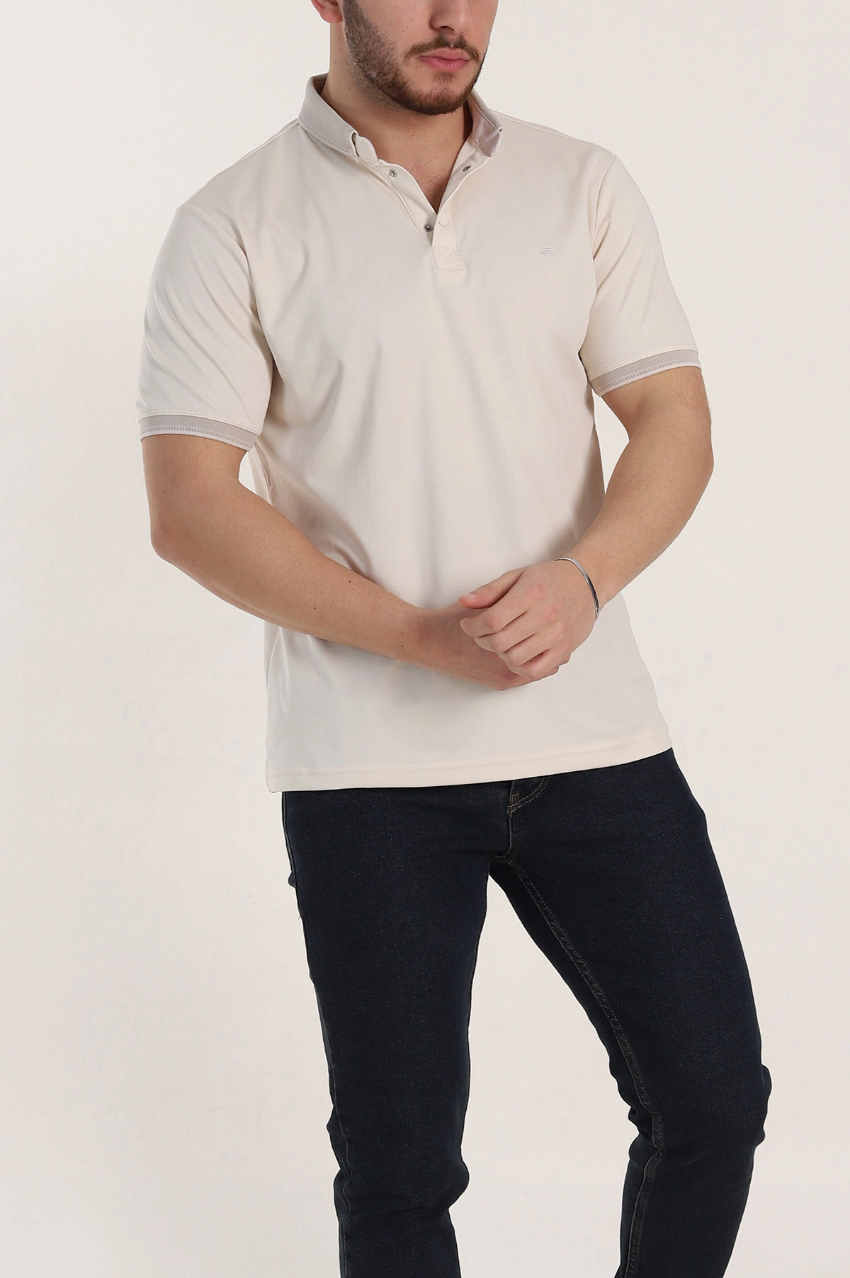 Krem Regular Fit Çıt Çıt Düğmeli Polo Yaka Erkek Tişört 338439