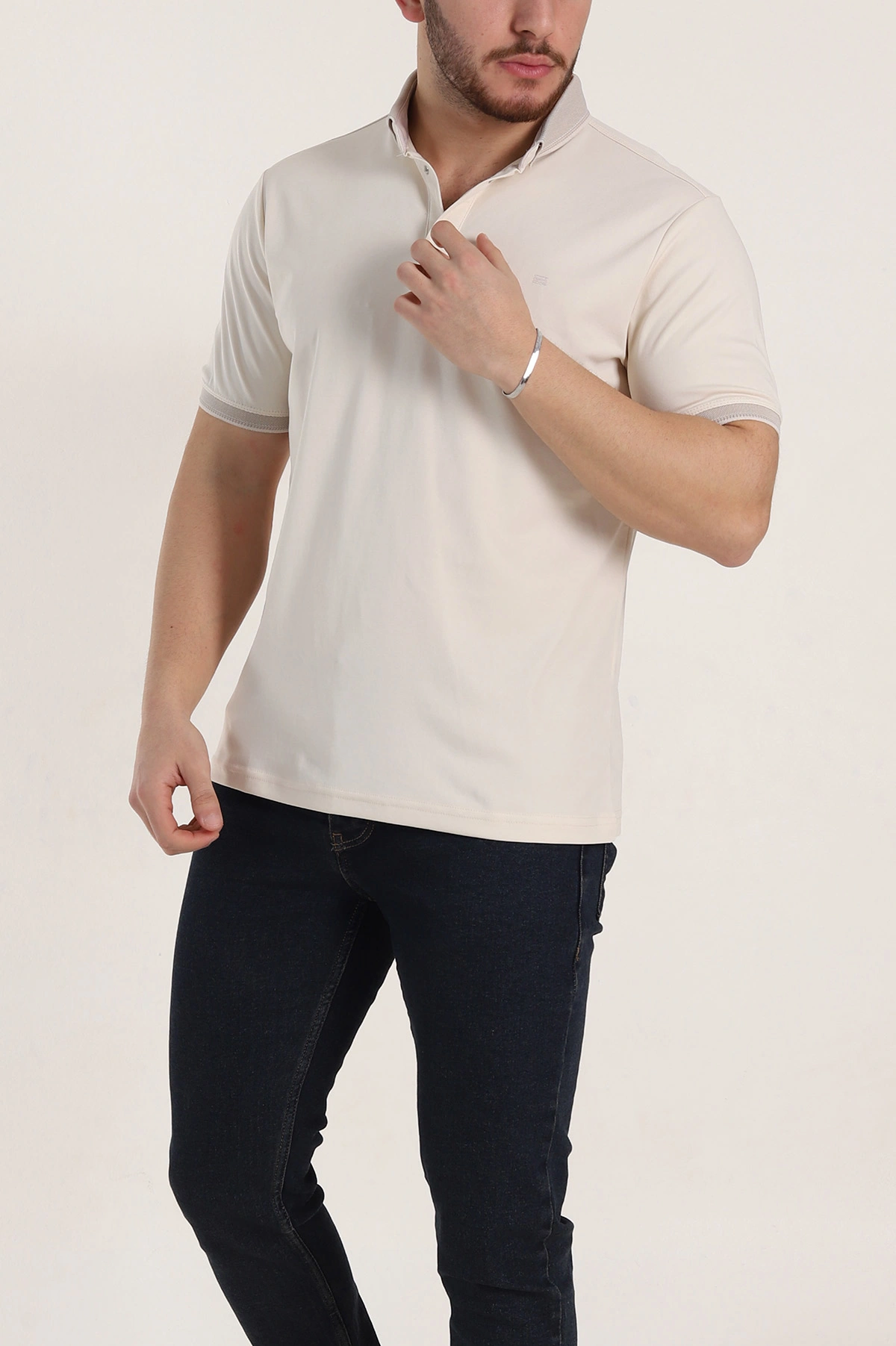 Krem Regular Fit Çıt Çıt Düğmeli Polo Yaka Erkek Tişört 338439