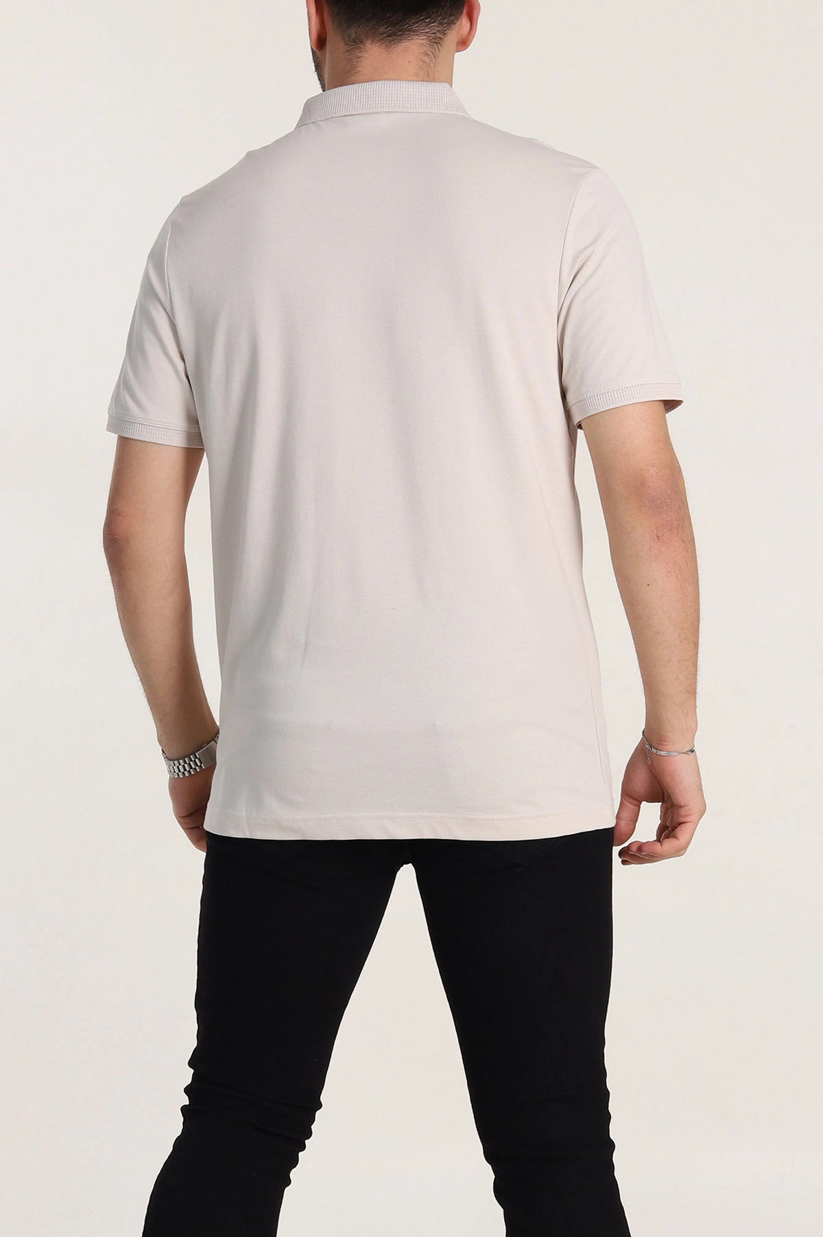 Krem Regular Fit Dokulu Polo Yaka Erkek Tişört 342491