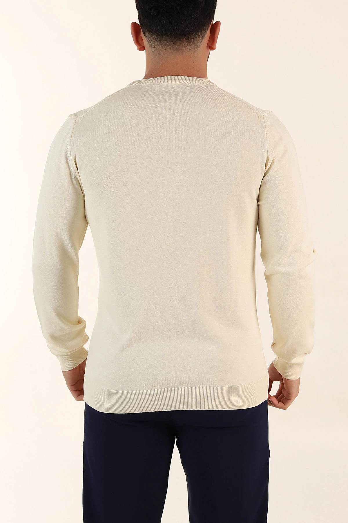 Krem Regular Fit Düğmeli Yaka Uzun Kollu Triko 393306
