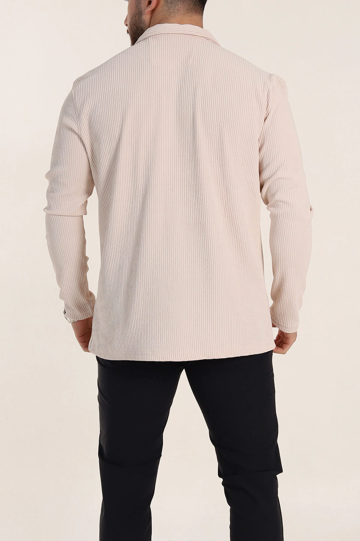Krem Regular Fit Kalın Fitilli Doku Erkek Gömlek 352014