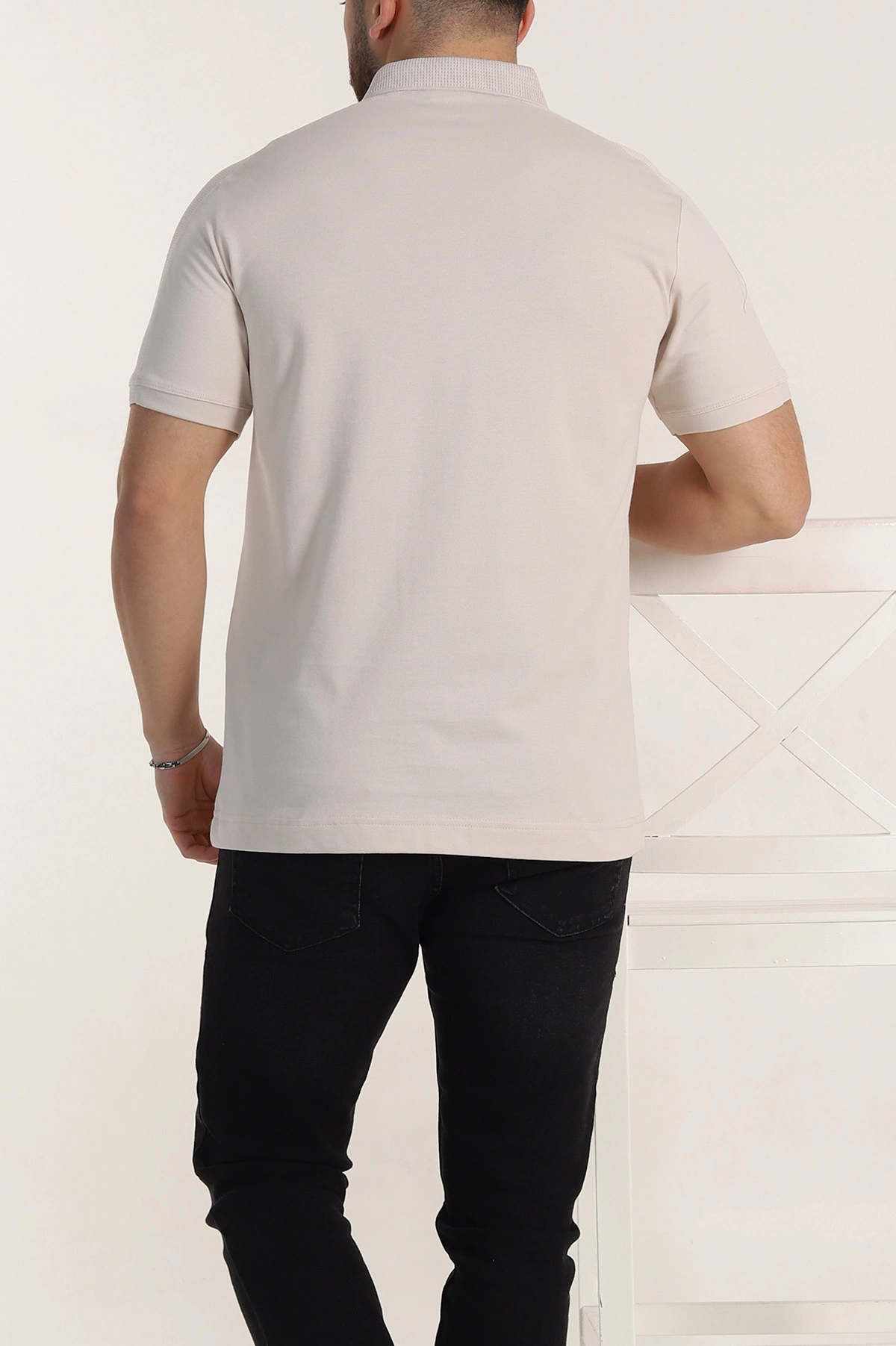 Krem Regular Fit Parçalı Polo Yaka Erkek Tişört 346726
