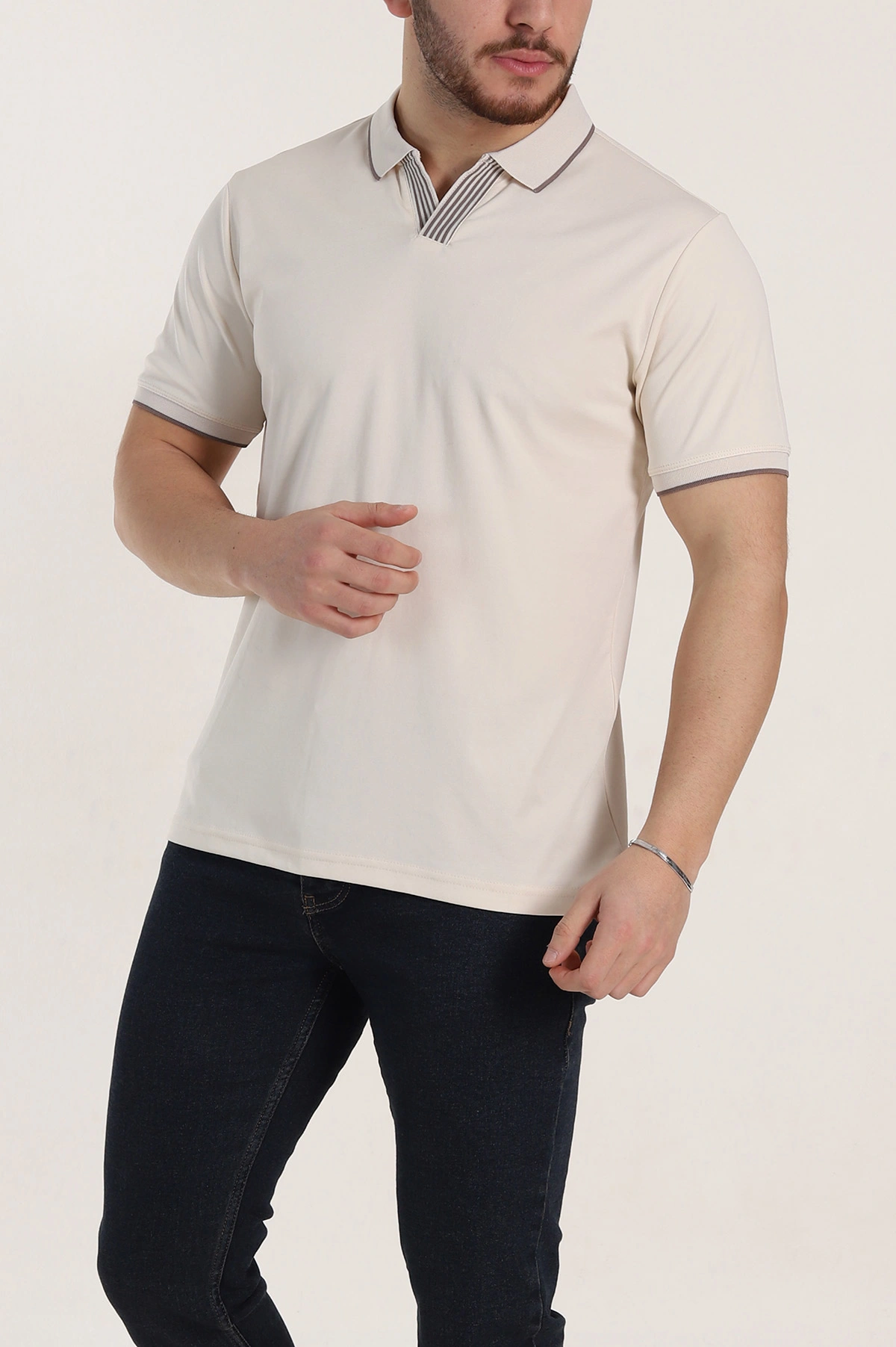 Krem Regular Fit Polo Yaka Erkek Tişört 338471