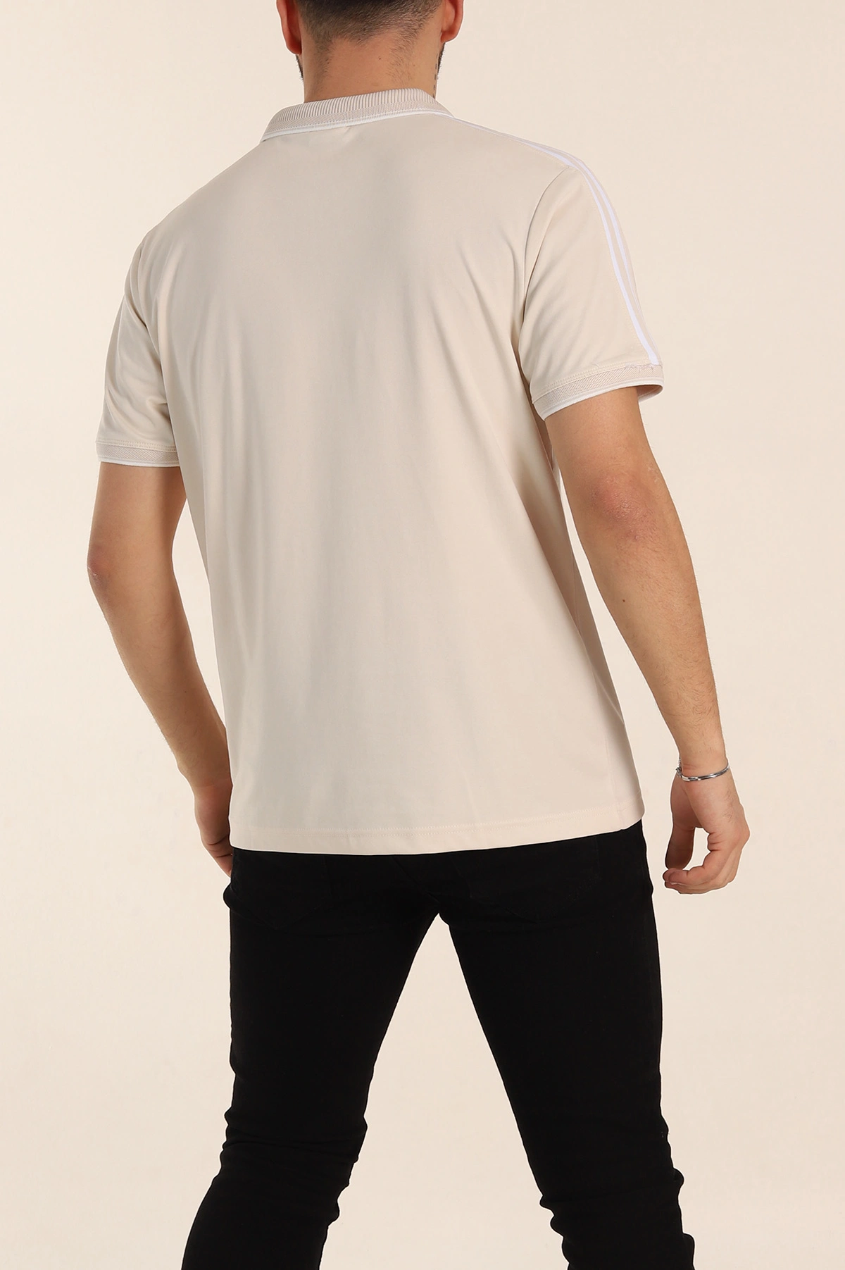 Krem Regular Fit Şerit Detaylı Polo Yaka Erkek Tişört 338447