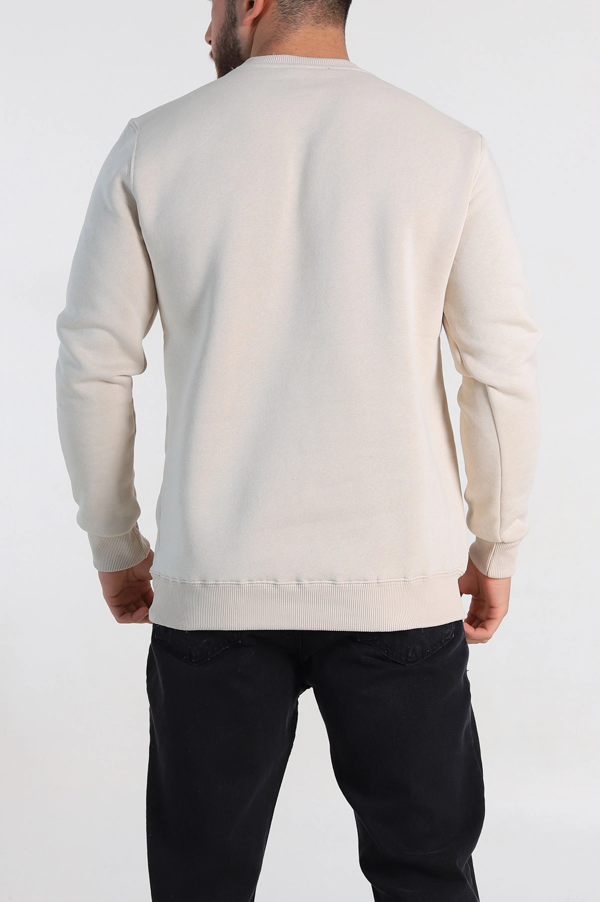 Krem Regular Fit Üç İp Şardonlu Yazı Detay Erkek Sweatshirt 308901