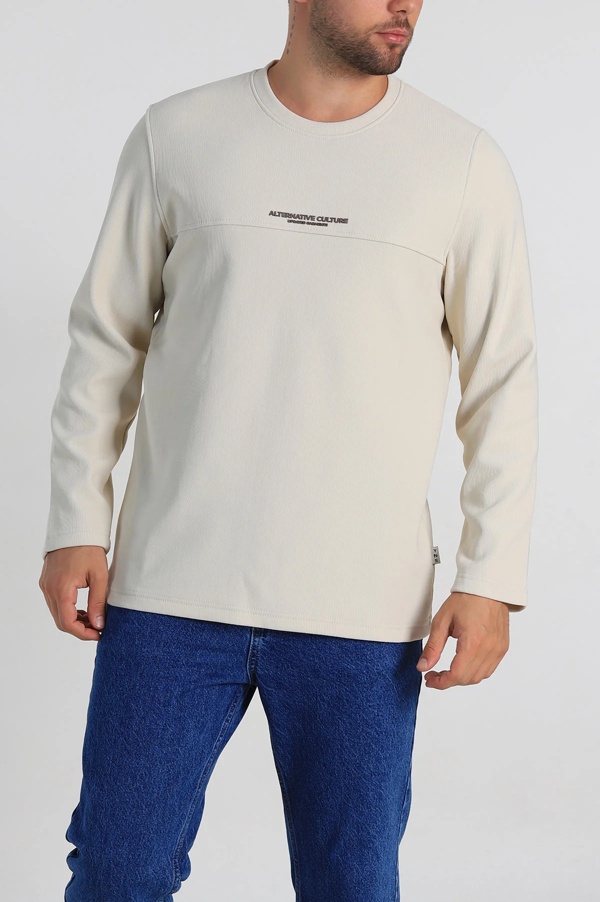 Krem Regular Fit Yazı Detay Erkek Sweatshirt 305881