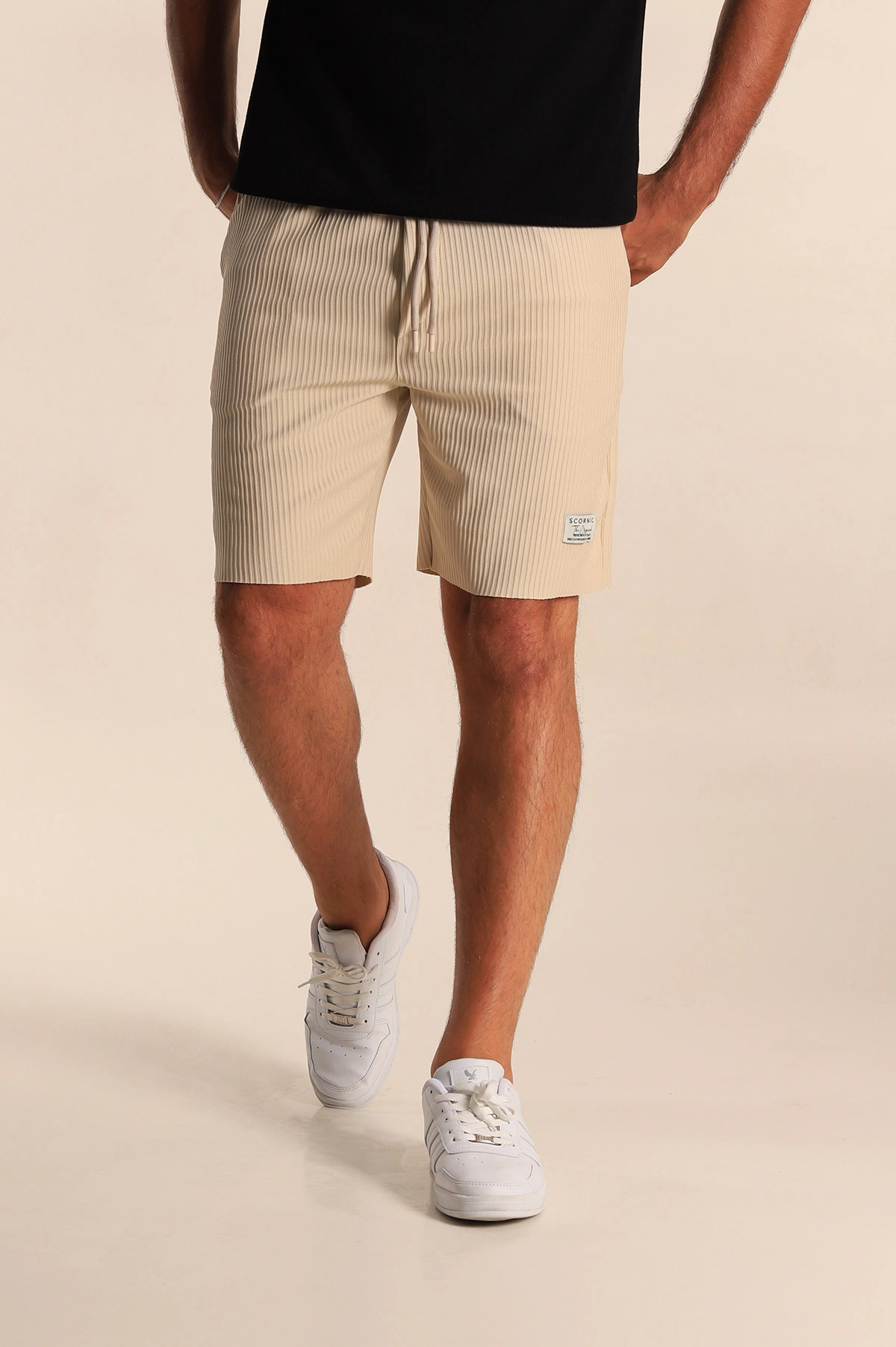 Krem Relaxed Fit Belden Bağlamalı Fitilli Erkek Şort 281641