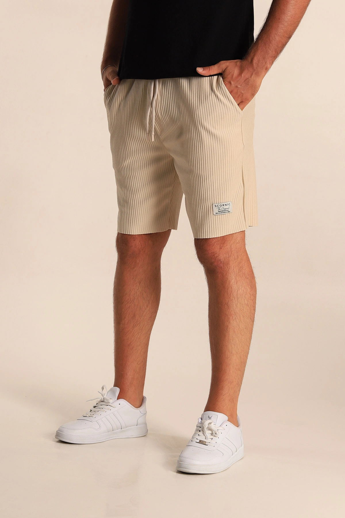 Krem Relaxed Fit Belden Bağlamalı Fitilli Erkek Şort 281641