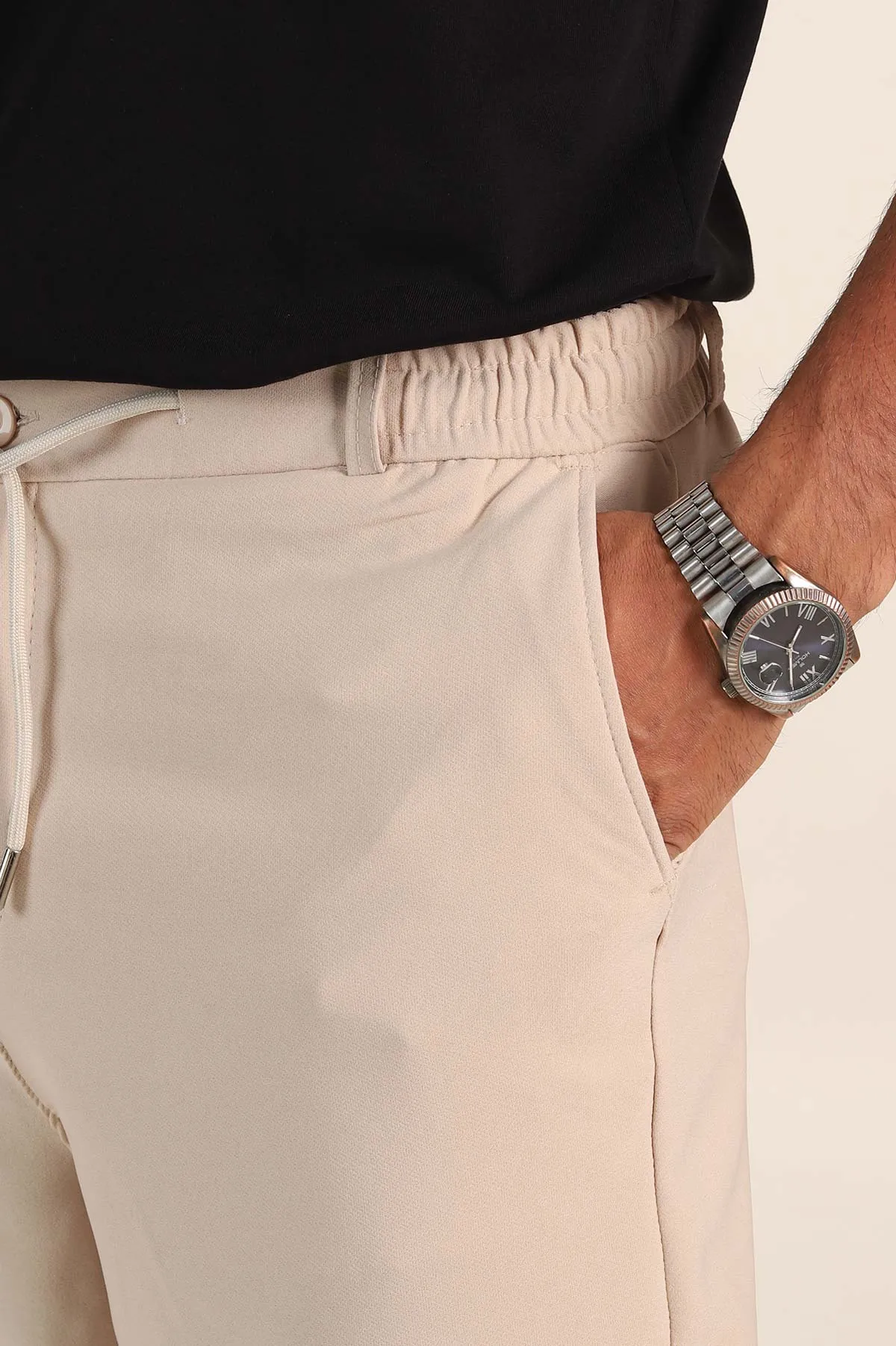 Krem Relaxed Fit Double Kumaş Duble Paça Erkek Şort 382254
