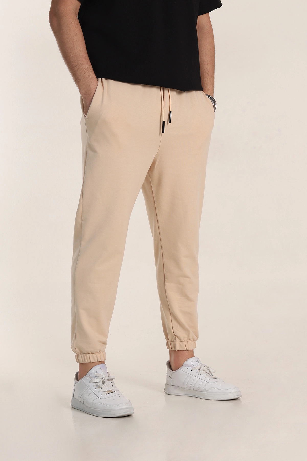 Krem Relaxed Fit İki İp Paça Lastikli Eşofman Altı 347595
