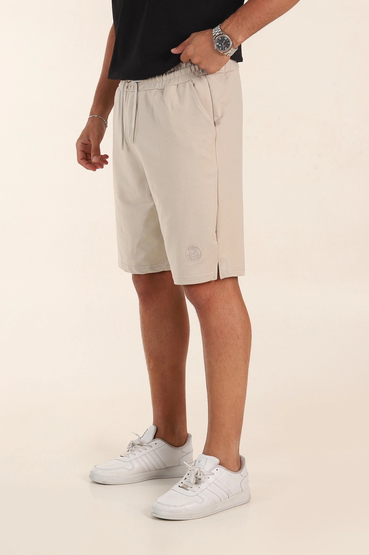 Krem Relaxed Fit İki İp Şardonsuz Kabartma Baskılı Erkek Şort 382183