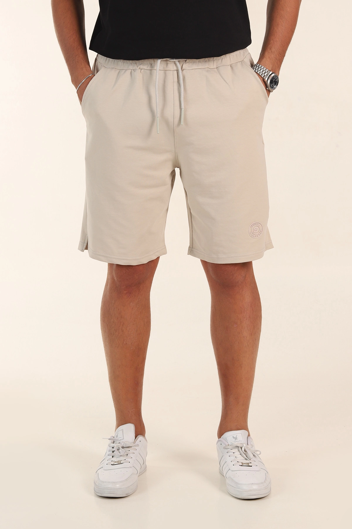 Krem Relaxed Fit İki İp Şardonsuz Kabartma Baskılı Erkek Şort 382183