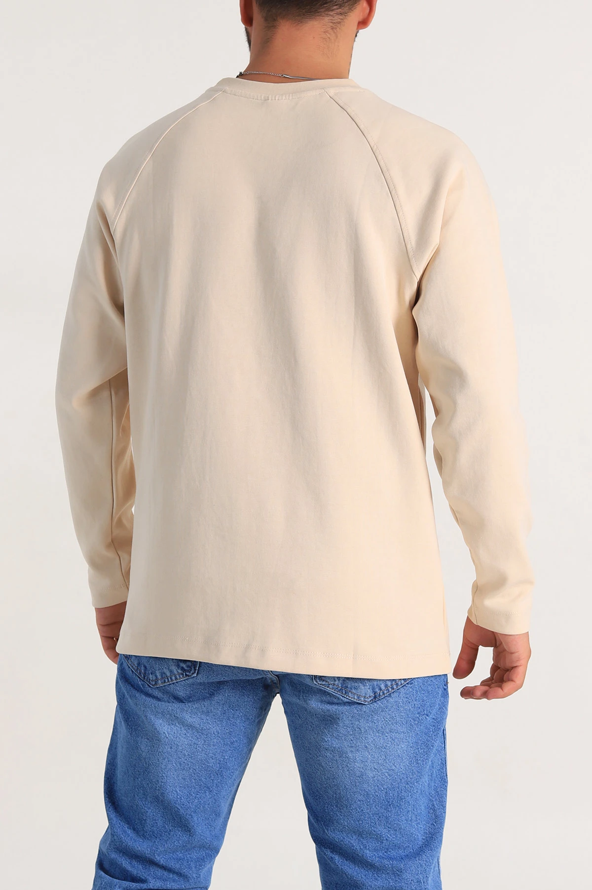 Krem Relaxed Fit İki İp Yazı Detaylı Basic Erkek Sweatshirt 299892