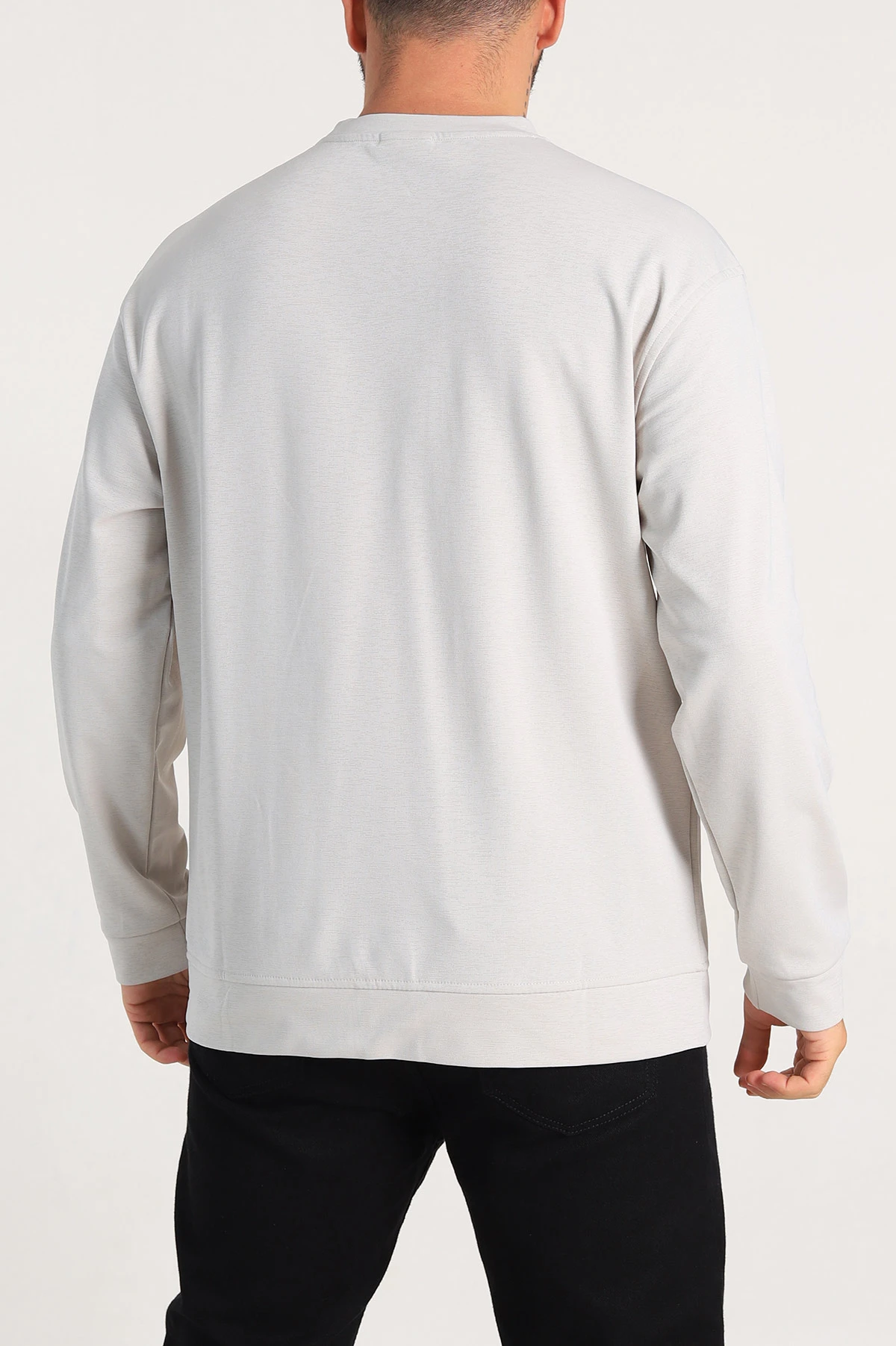 Krem Relaxed Fit Jakarlı Kabartma Yazı Detay Erkek Basic Sweatshirt 305382