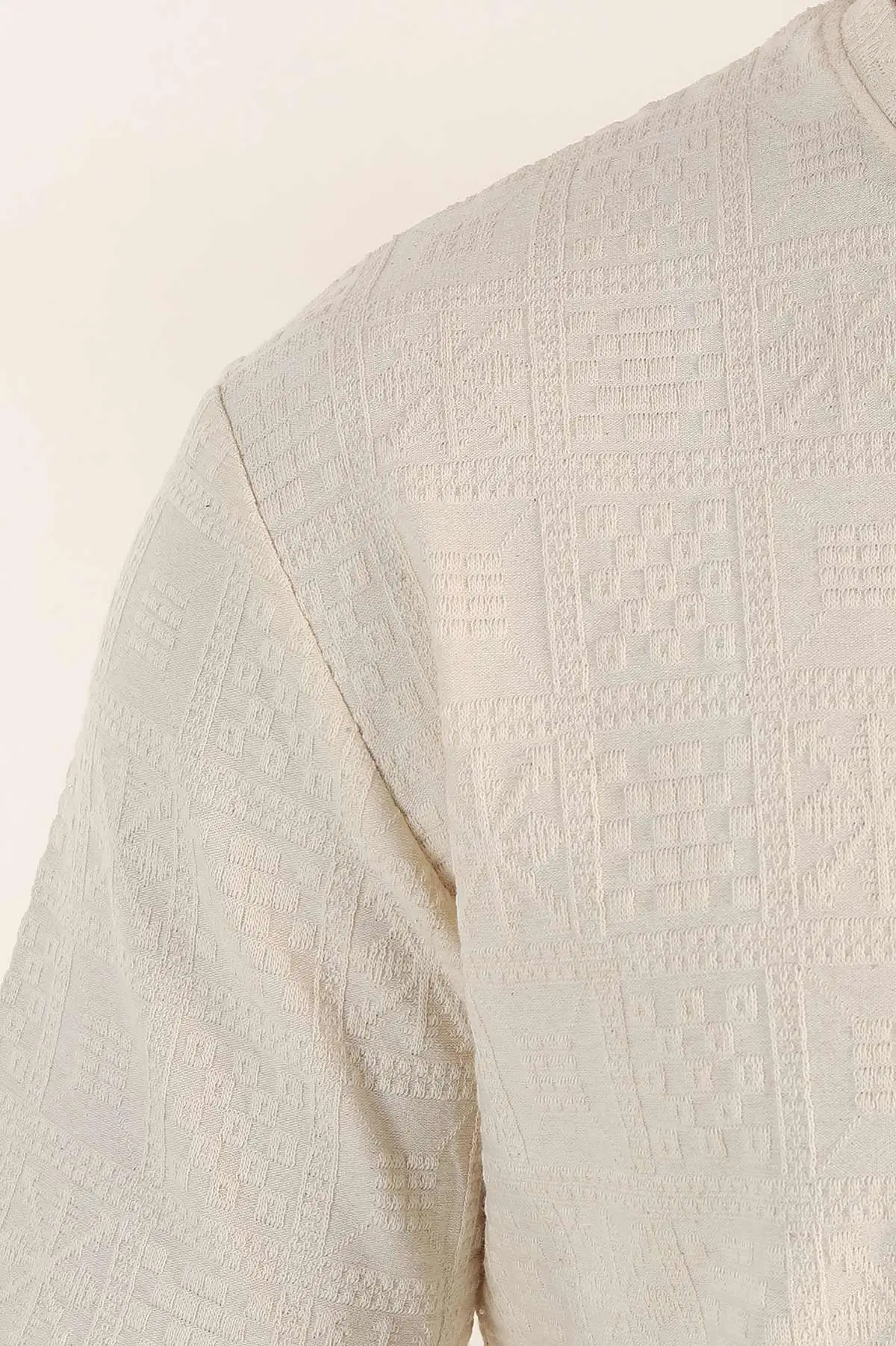 Krem Relaxed Fit Kabartma Desenli Erkek Tişört 358220