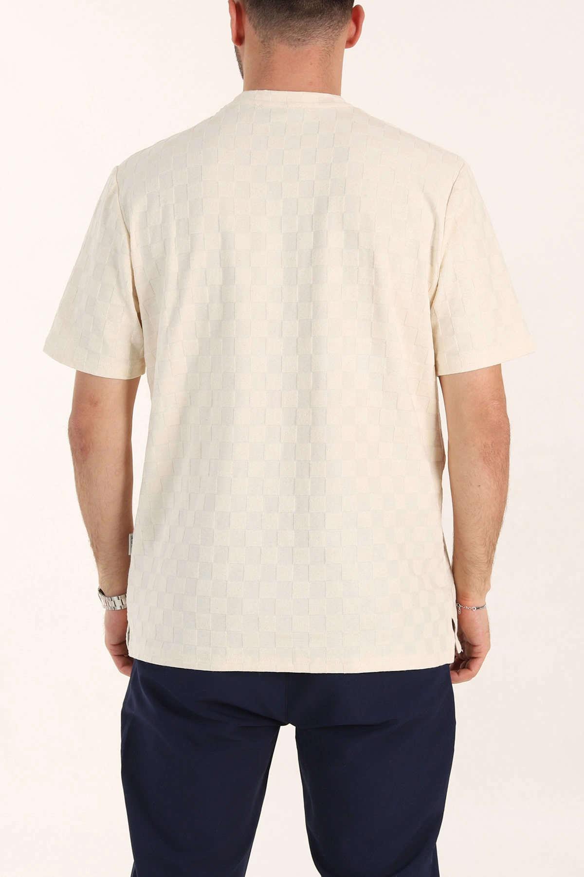 Krem Relaxed Fit Kare Dokulu Erkek Tişört 358001
