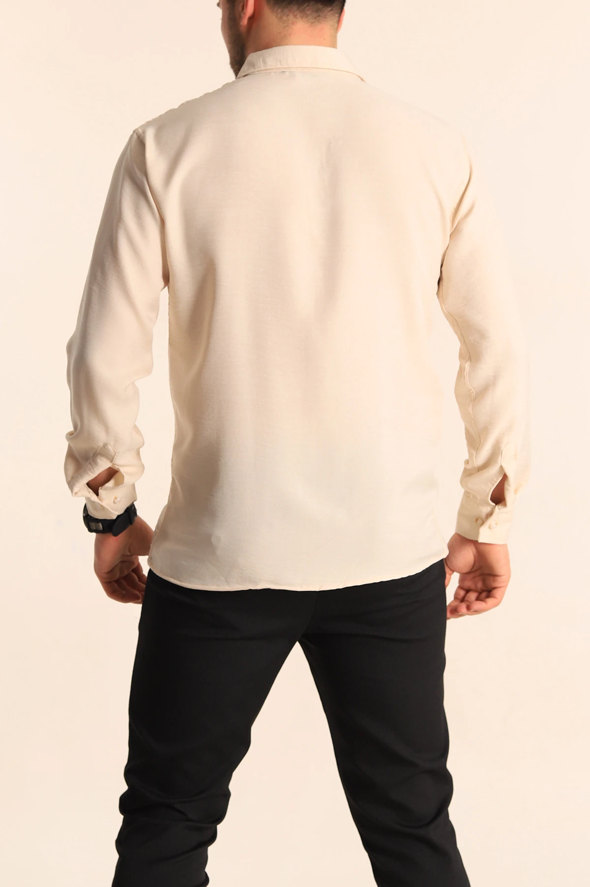 Krem Relaxed Fit Keten Erkek Gömlek 256524