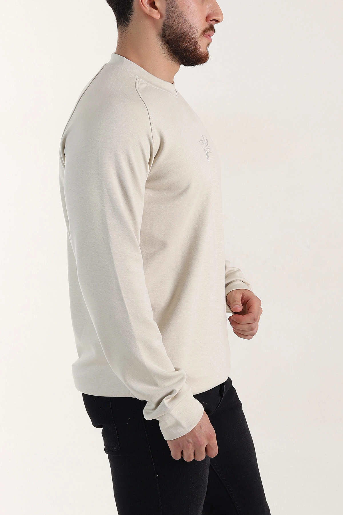 Krem Relaxed Fit Oysho Kumaş Nakış Detaylı Erkek Sweatshirt 399468