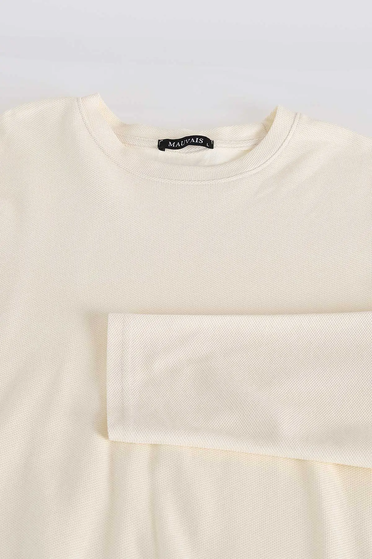 Krem Relaxed Fit Pike Dokulu Basic Erkek Sweatshirt 398895