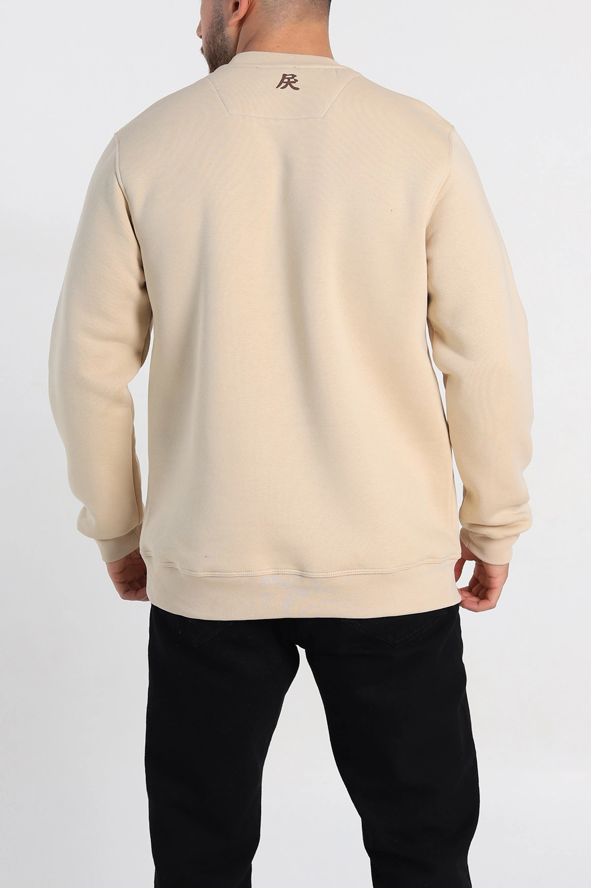 Krem Relaxed Fit Üç İp Şardonlu Kabartma Detaylı Erkek Sweatshirt 309878