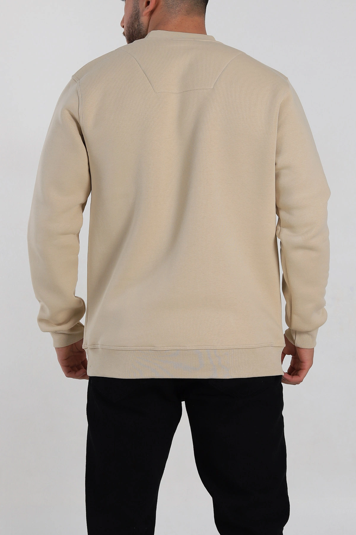 Krem Relaxed Fit Üç İp Şardonlu Kabartma Detaylı Erkek Sweatshirt 309900