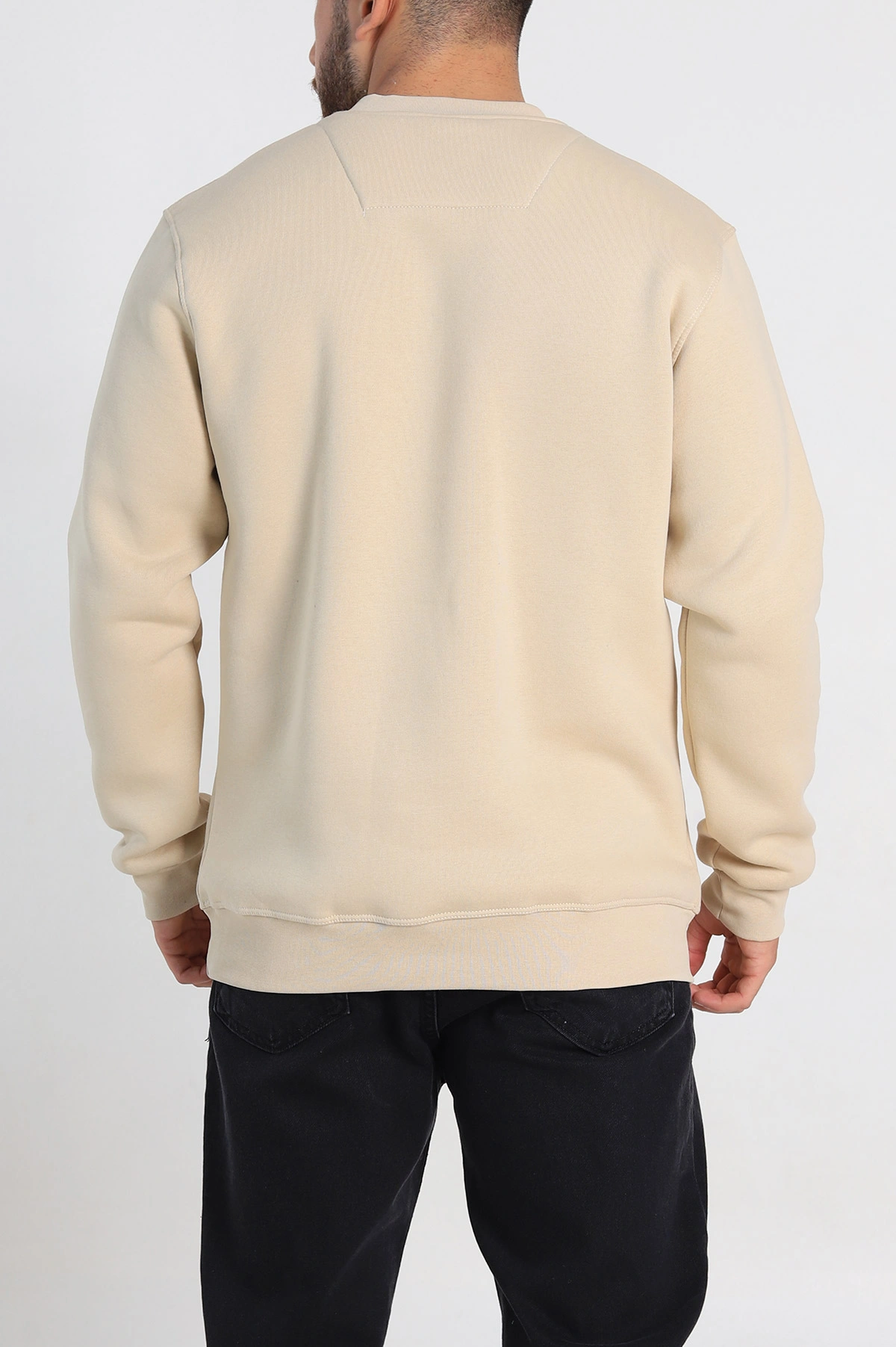 Krem Relaxed Fit Üç İp Şardonlu Kabartma Yazı Detay Erkek Sweatshirt 310405