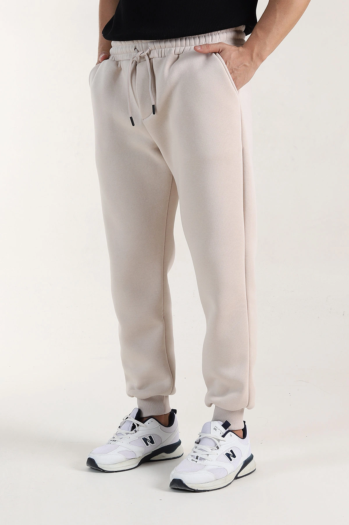 Krem Relaxed Fit Üç İp Şardonlu Manşetli Paça Erkek Eşofman Altı 401004