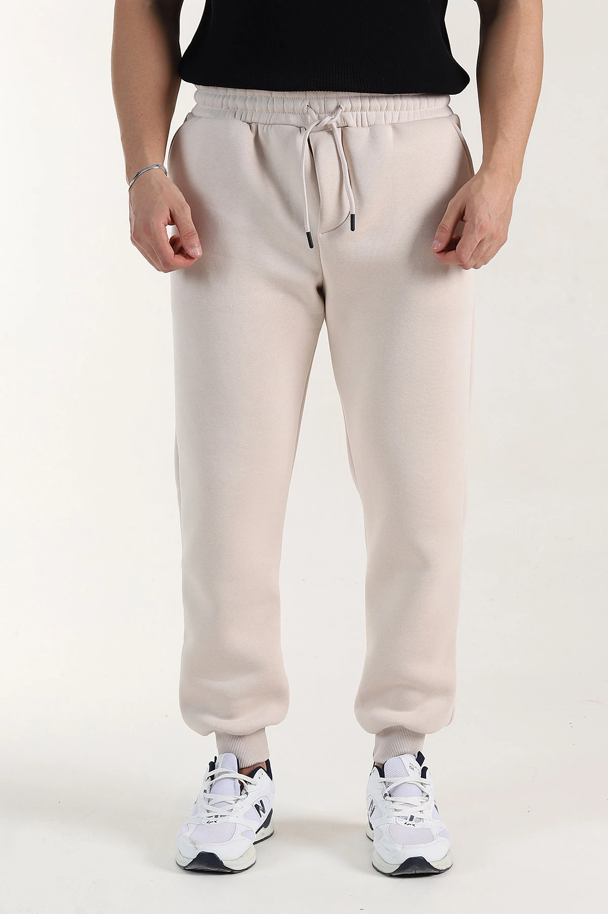 Krem Relaxed Fit Üç İp Şardonlu Manşetli Paça Erkek Eşofman Altı 401004