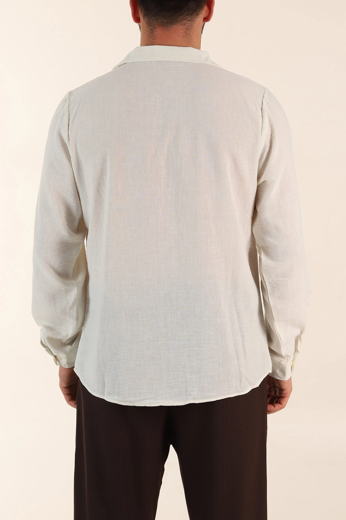 Krem Relaxed Fit Uzun Kollu Apaş Yaka Erkek Gömlek 367433