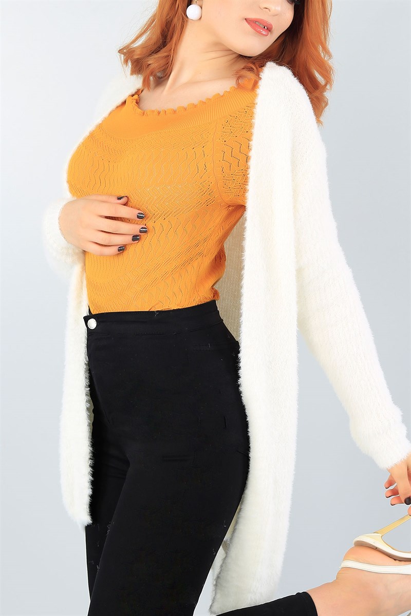 Krem Sakallı Triko Yumoş Bayan Hırka 41262