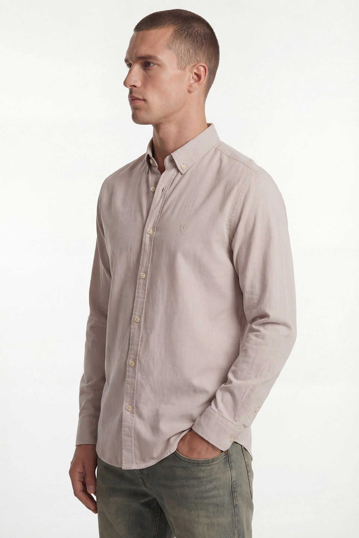 Krem Şambre Kumaş Relaxed Fit Erkek Gömlek 435908