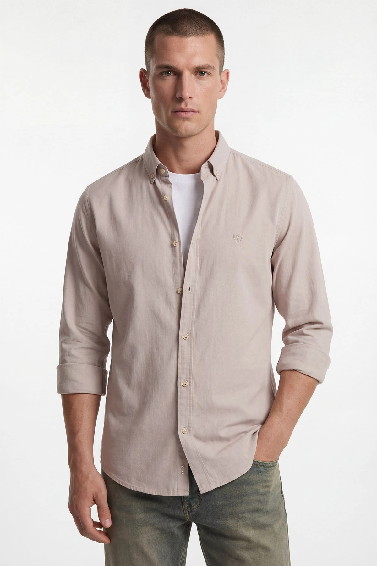Krem Şambre Kumaş Relaxed Fit Erkek Gömlek 435908