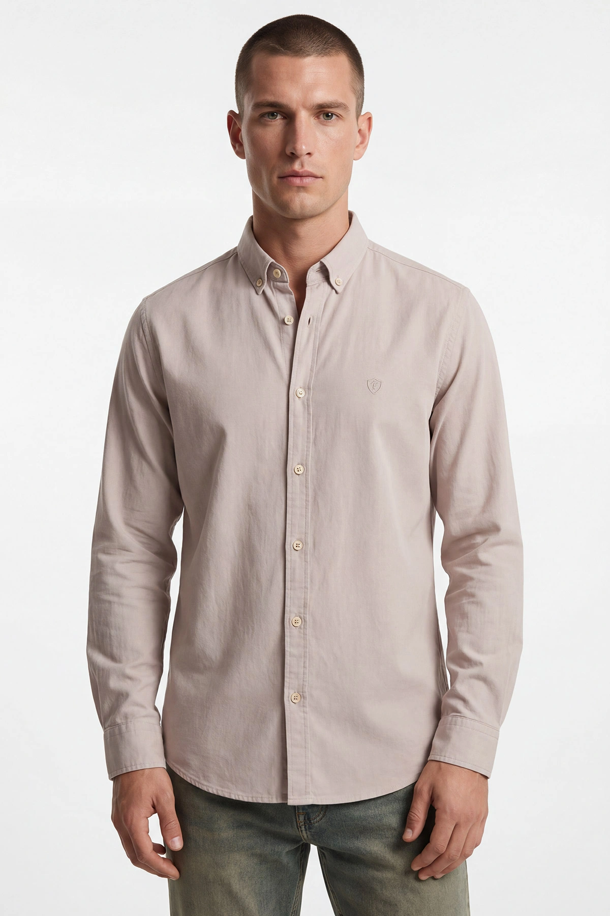 Krem Şambre Kumaş Relaxed Fit Erkek Gömlek 435908