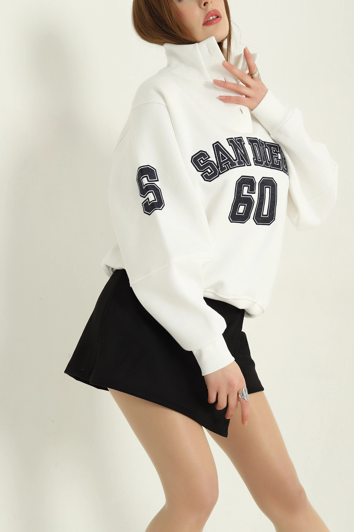 Krem Şardonlu Üç İp Bayan Sweat 334663