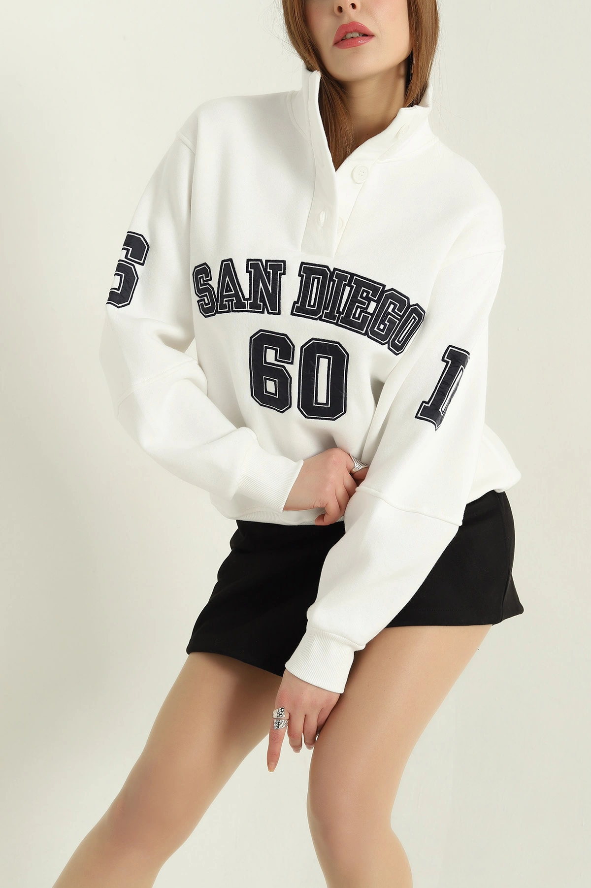 Krem Şardonlu Üç İp Bayan Sweat 334663