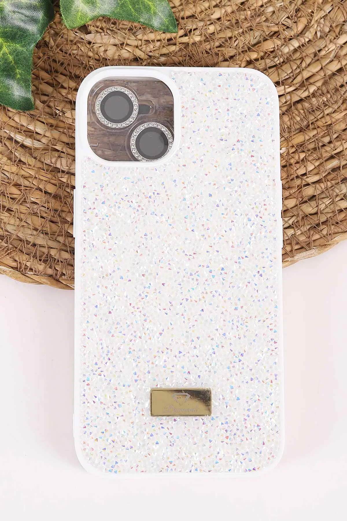 Krem TeknoCase İPhone 14 Uyumlu Ella Diamond Case Serisi Lens Hediyeli Sert Silikon Telefon Kılıfı 457734
