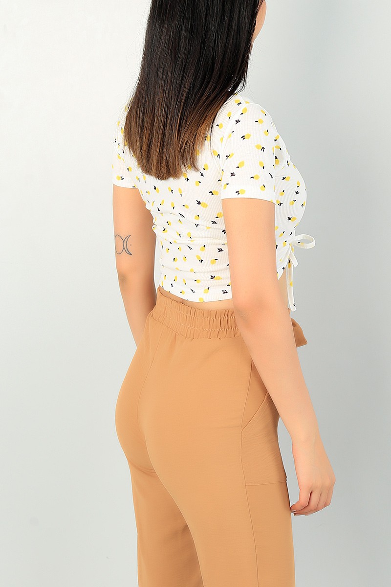 Krem V Yaka Sıkmalı Bluz 71616