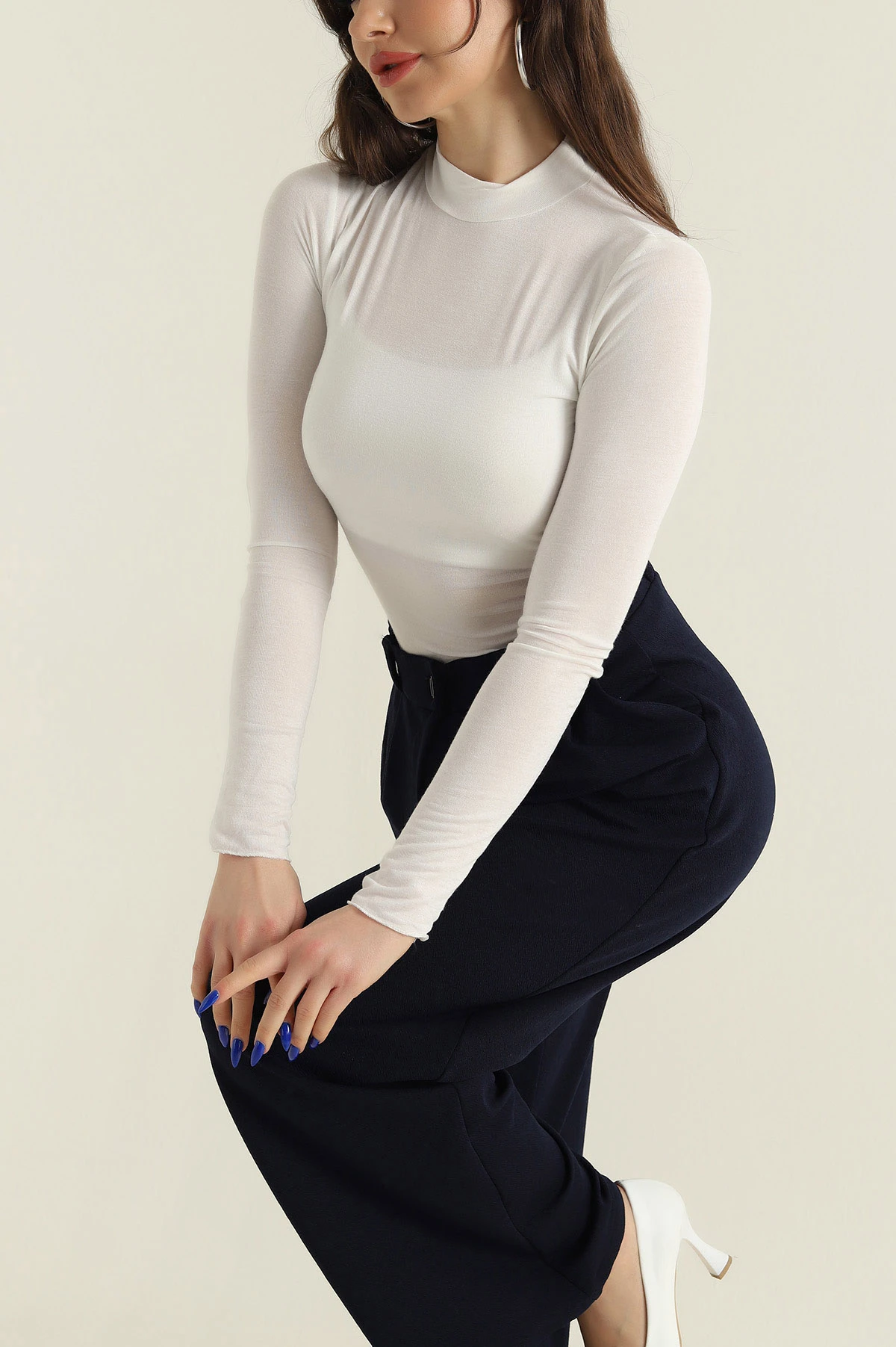 Krem Viskon Likralı Kadın Bluz 426526