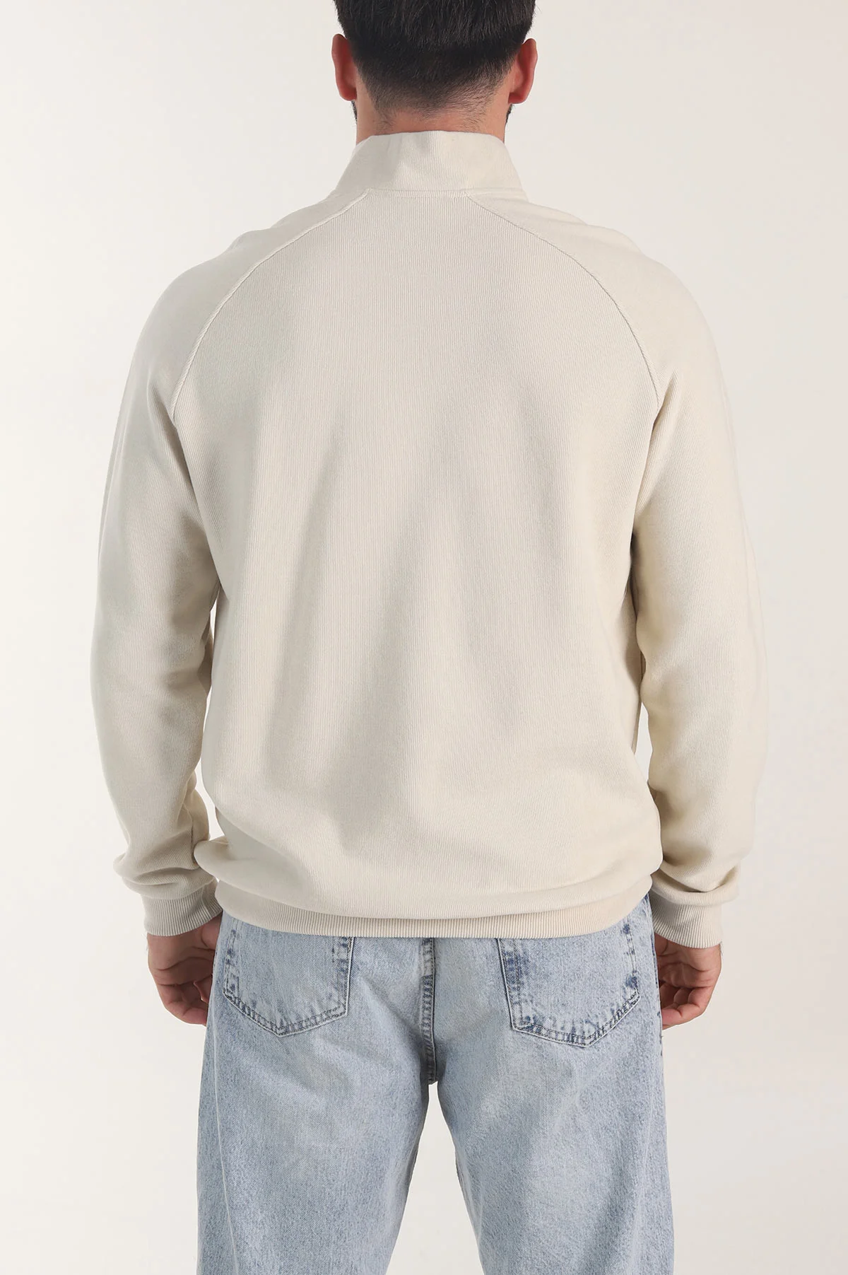 Krem Yarım Fermuarlı Nakış Detaylı Erkek Sweatshirt 406850