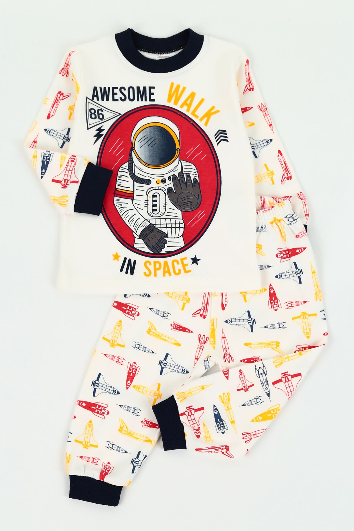 Lacivert (1-3 yaş) Astronot Baskılı Erkek Çocuk Pijama Takımı 125496