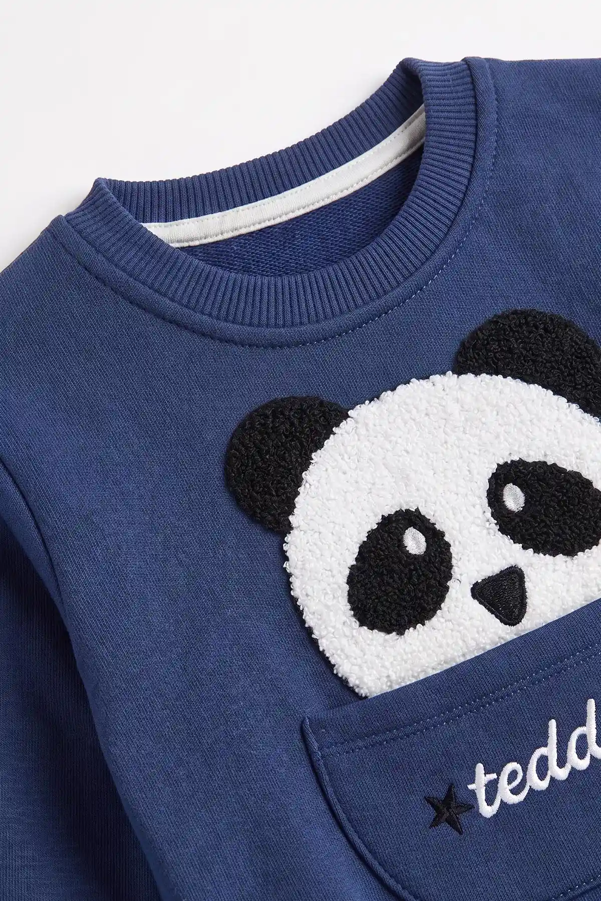 Lacivert (1-5 Yaş) Panda Nakışlı Cep Detay 3 İp Şardonlu Erkek Çocuk Kışlık Takım 486835
