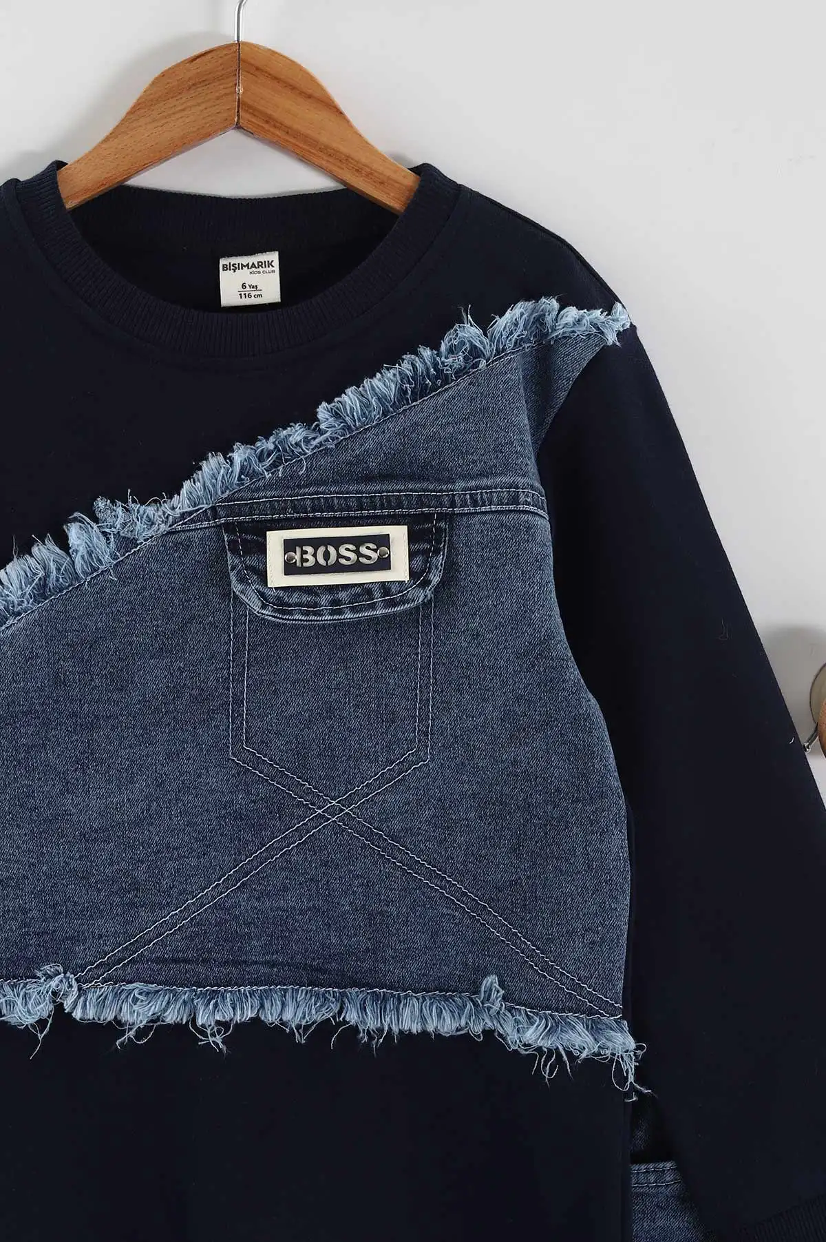 Lacivert (1-9 Yaş ) Kot Detay Sweatli Kot Pantolonlu Kız Çocuk 2'li Takım 440113