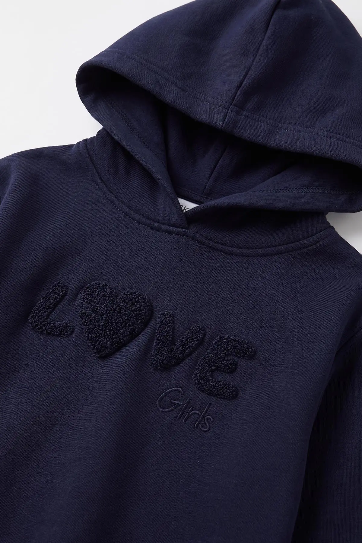 Lacivert (1-9 Yaş) Love Nakışlı Kapüşonlu 3 İp Şardonlu Kız Çocuk Kışlık Takım 482832