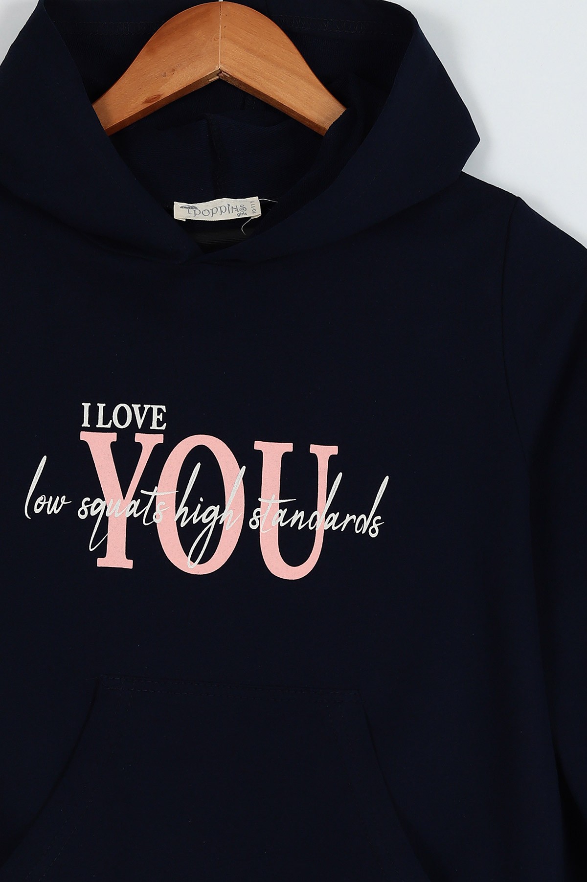 Lacivert (10-13 Yaş) I Love You Baskılı İki İp Kapüşonlu İspanyol Paça Kız Çocuk Takım 203150