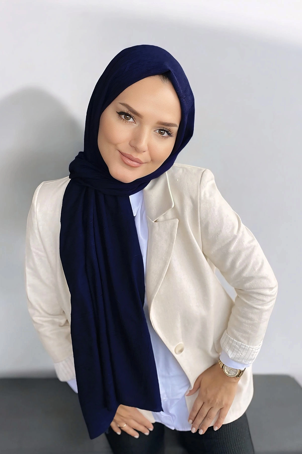 Lacivert 180x70 Bambu Kraş Düz Desen Şal 318920