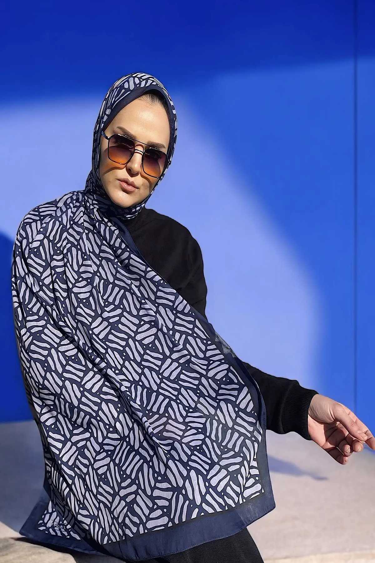 Lacivert 180X70 cm Dijital Baskı Kibrit Desenli Pamuk Şal 334173