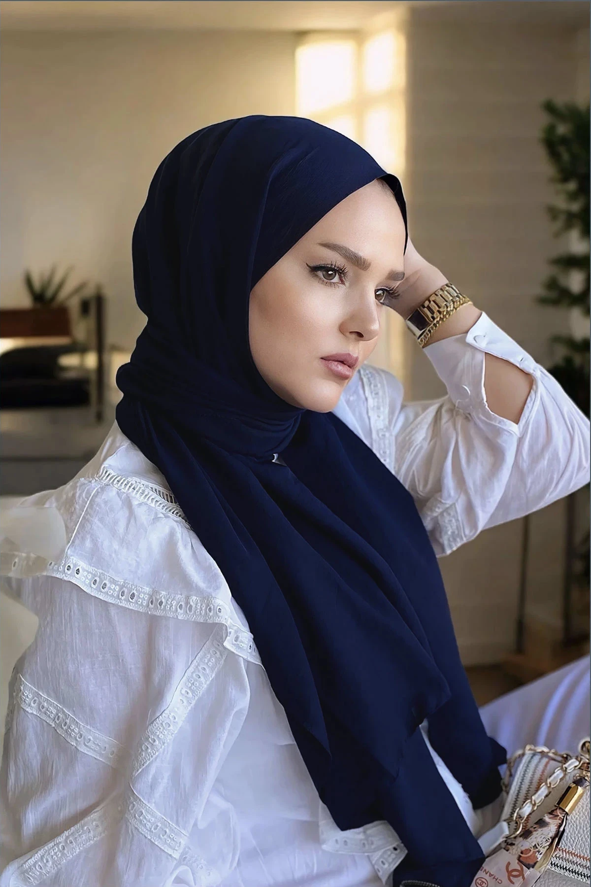 Lacivert 180x70 Pamuk Kraş Kırışmaz Şal 270784