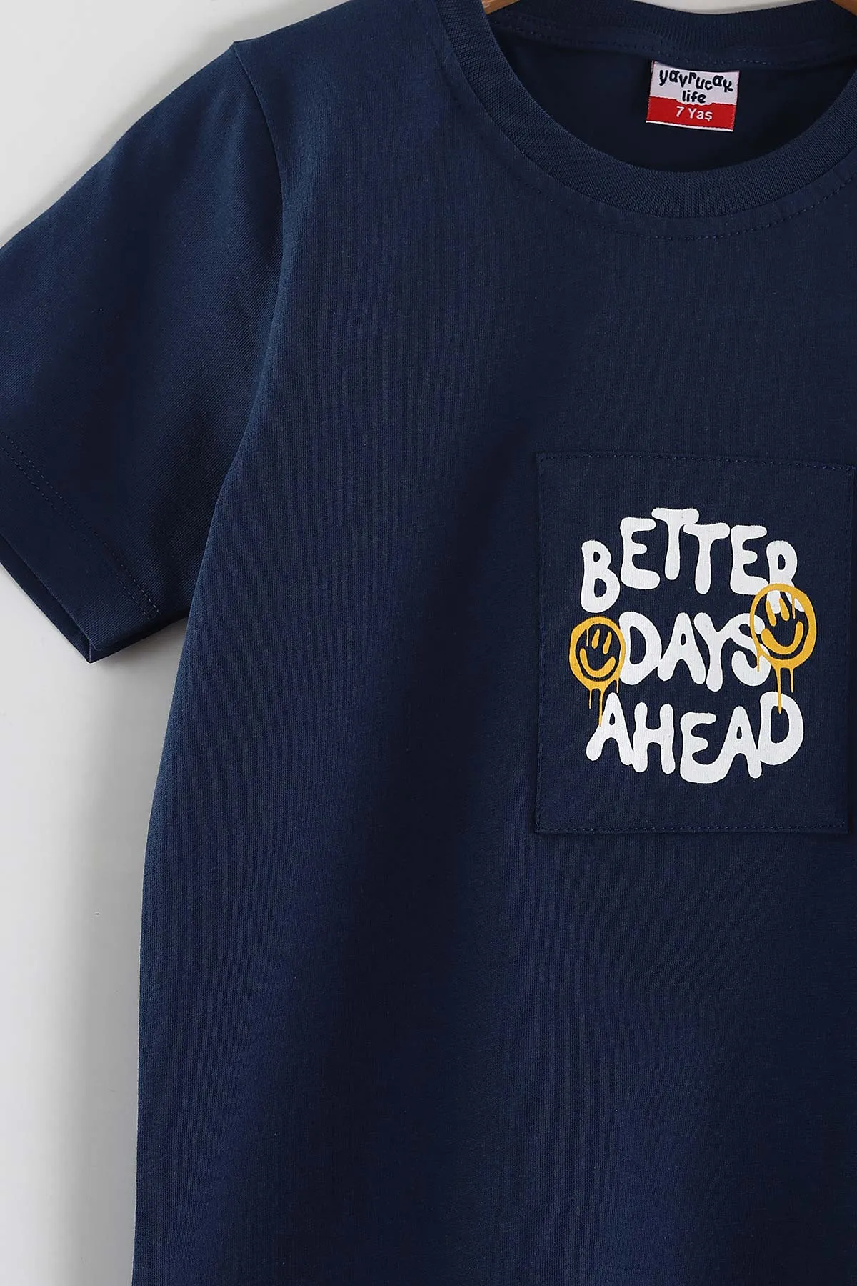Lacivert (2-10 Yaş) Better Days Cep Detaylı Şortlu Penye Erkek Çocuk Yazlık Takım 437825